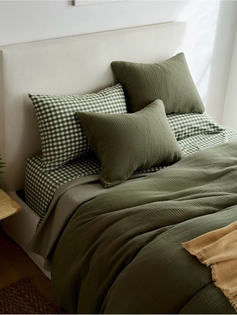 NWOT Airy Gauze Organic Cotton Olive Green Duvet Set King/CalKing 170 Retail